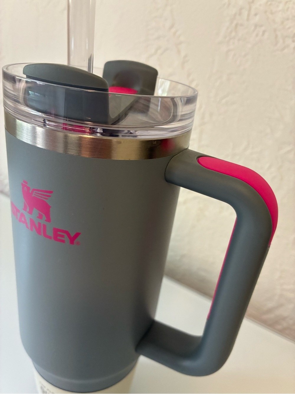 Stanley Gray and Pink Vacuum Mug Quencher 30 oz Handle